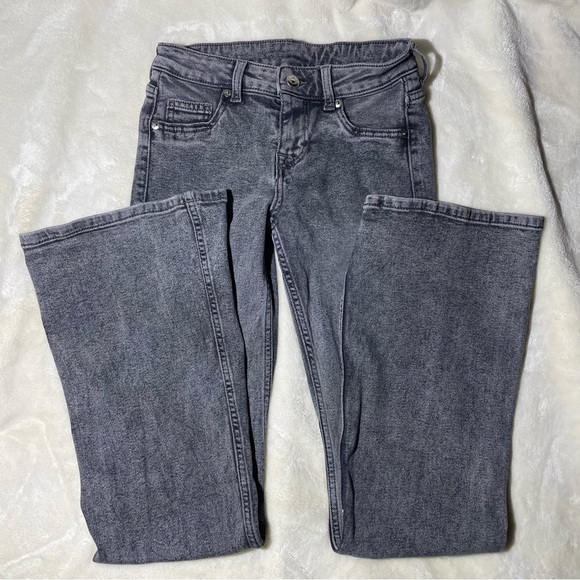 Black Gray Flare Wide Leg Bootcut Distressed Jeans - Picture 1 of 5